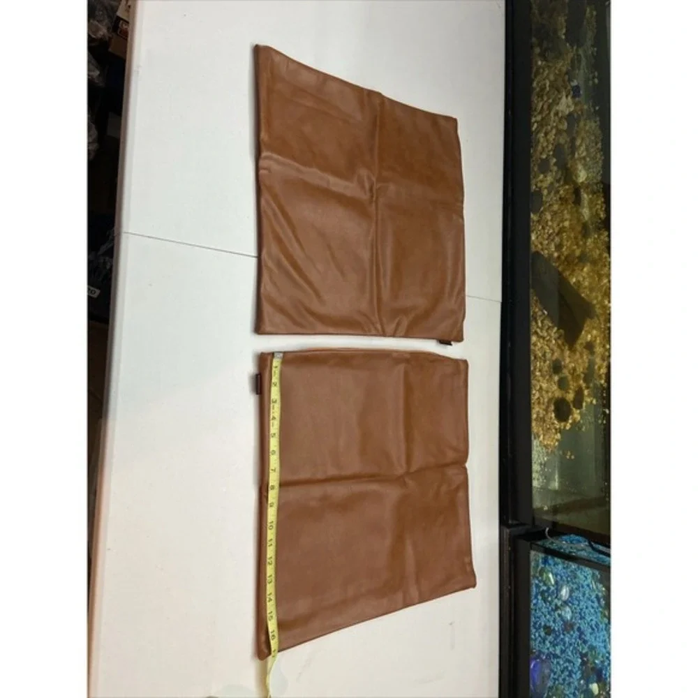 Mandioo Faux Leather Pillow Cases 2 Pack‎ Brown 17x17